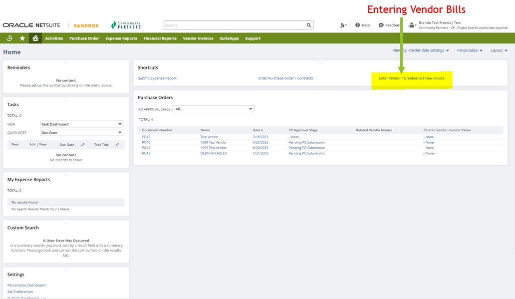 How do I submit a vendor invoice bill in NetSuite? Community Partners
