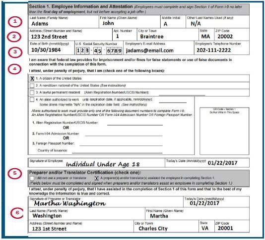 How Do We Complete Form I 9 section 1 And 2 For A Minor Community 